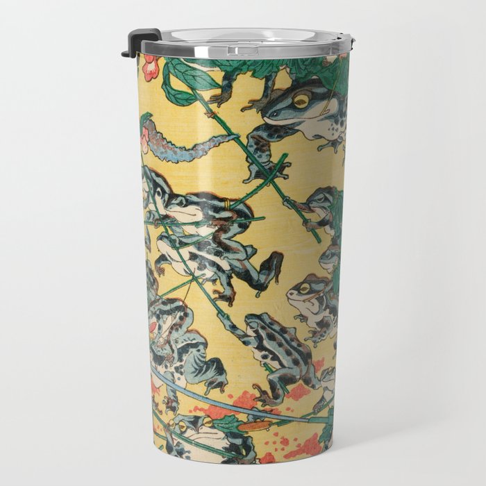 Frog Battle Japanese Print by Kawanabe Kyosai, 1864 Travel Mug Gallery Image 3