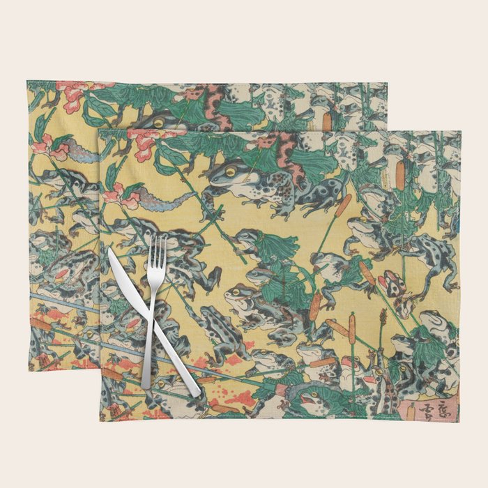 Frog Battle Japanese Print by Kawanabe Kyosai, 1864 Placemat Gallery Image 1