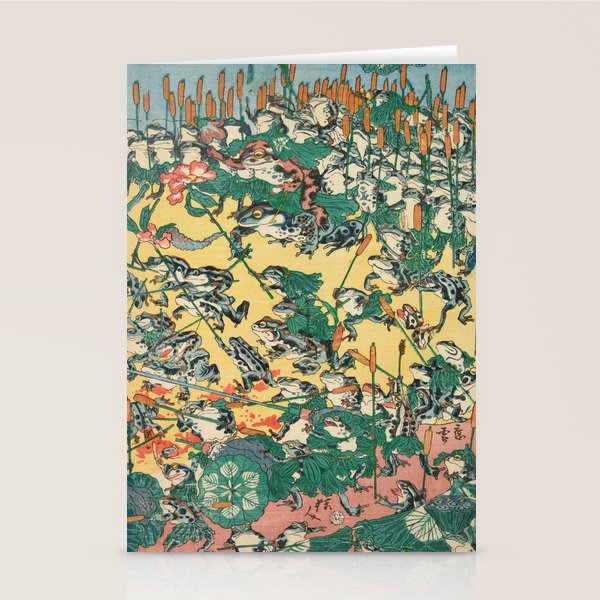 Frog Battle Japanese Print by Kawanabe Kyosai, 1864 Stationery Card Gallery Image 1