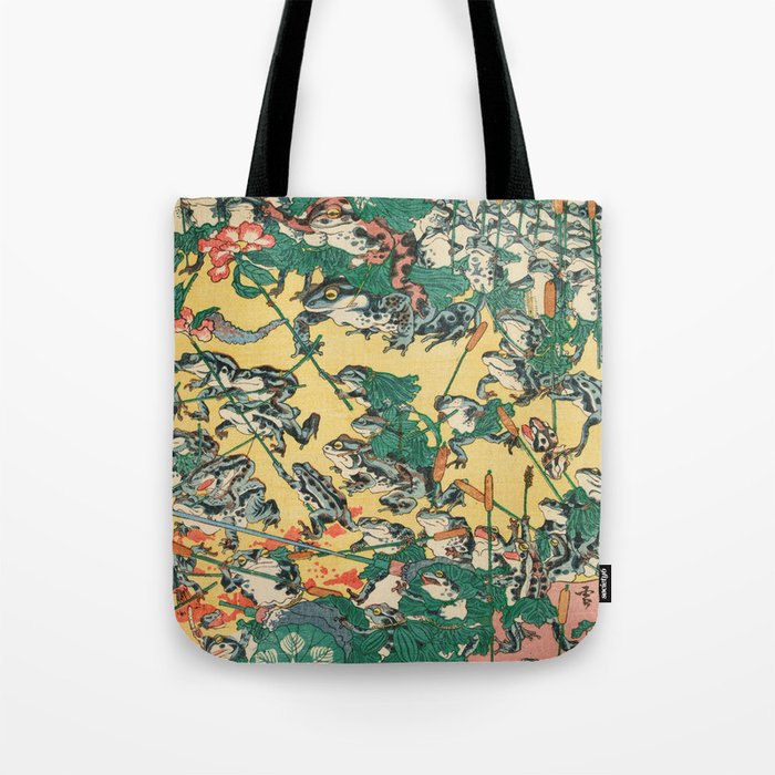 Frog Battle Japanese Print by Kawanabe Kyosai, 1864 Tote Bag Gallery Image 1