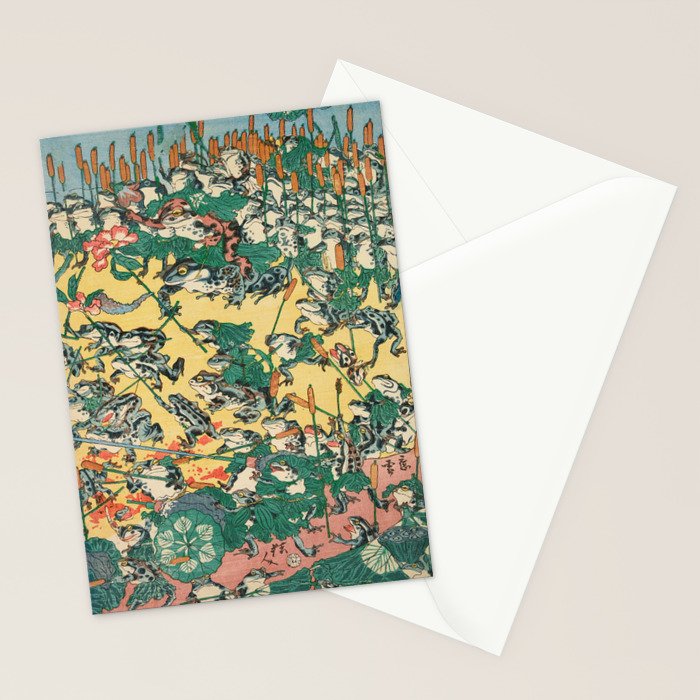 Frog Battle Japanese Print by Kawanabe Kyosai, 1864 Stationery Card Gallery Image 2