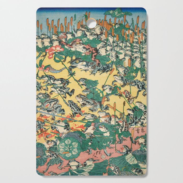 Frog Battle Japanese Print by Kawanabe Kyosai, 1864 Cutting Board Gallery Image 1