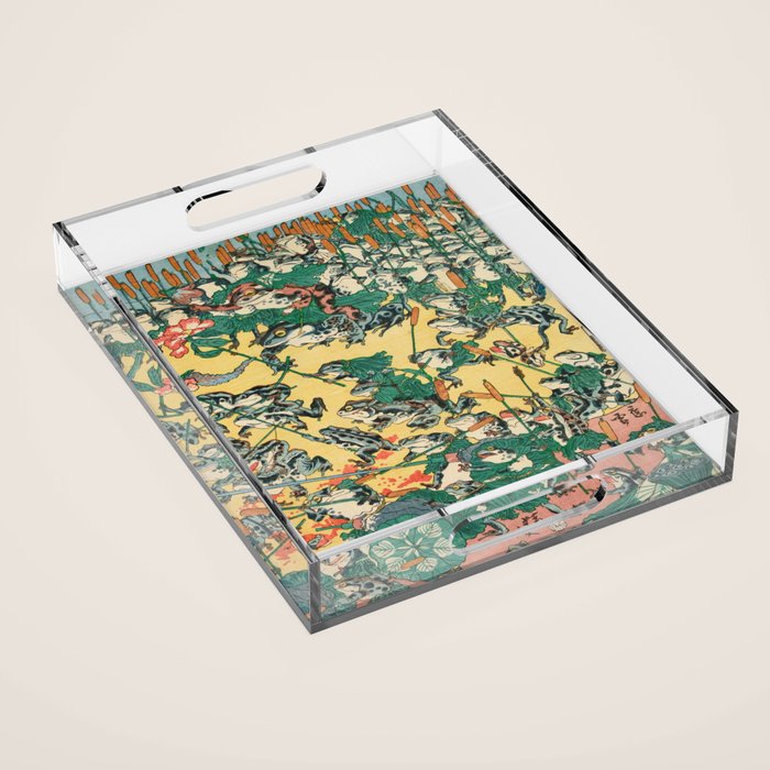 Frog Battle Japanese Print by Kawanabe Kyosai, 1864 Acrylic Tray Gallery Image 1