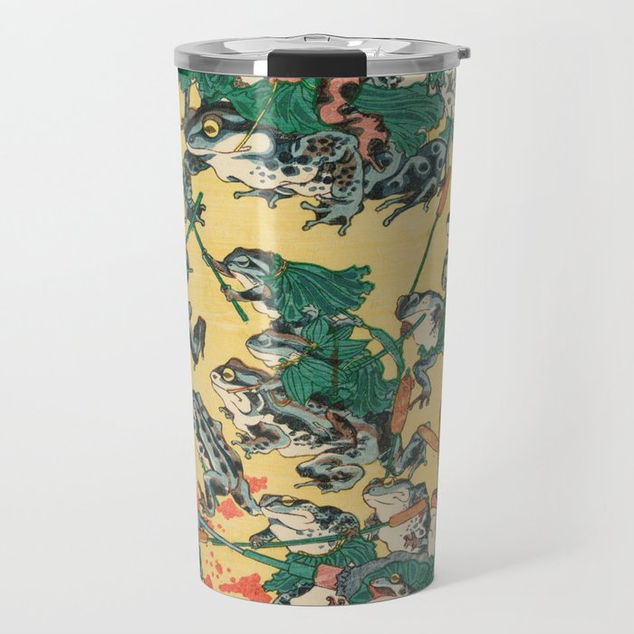 Frog Battle Japanese Print by Kawanabe Kyosai, 1864 Travel Mug Gallery Image 1