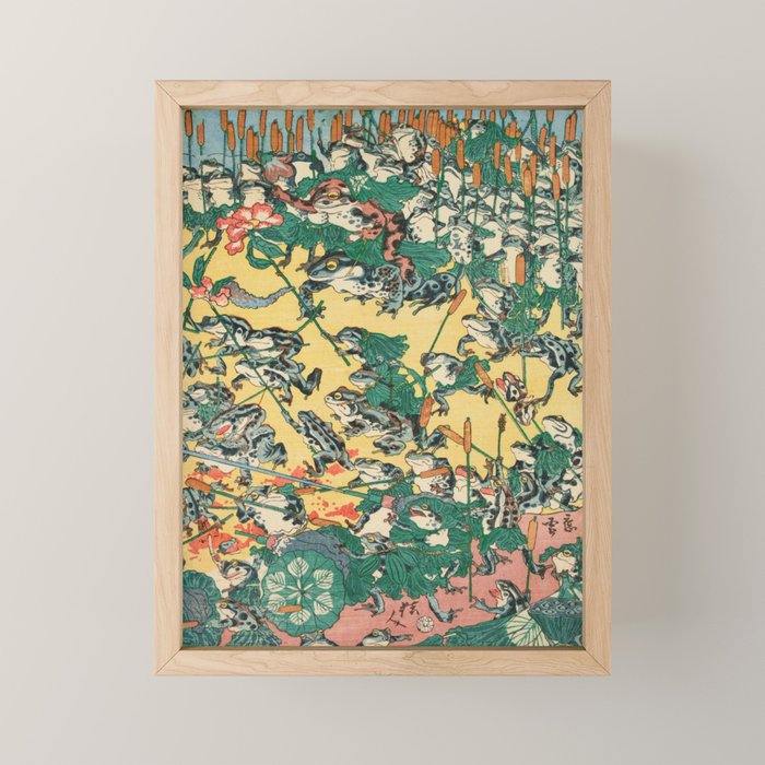 Frog Battle Japanese Print by Kawanabe Kyosai, 1864 Mini Art Print Gallery Image 1