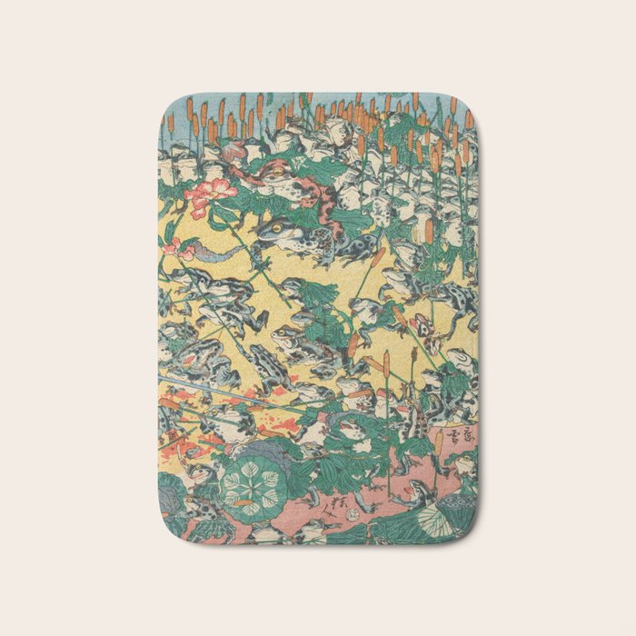 Frog Battle Japanese Print by Kawanabe Kyosai, 1864 Bath Mat Gallery Image 1