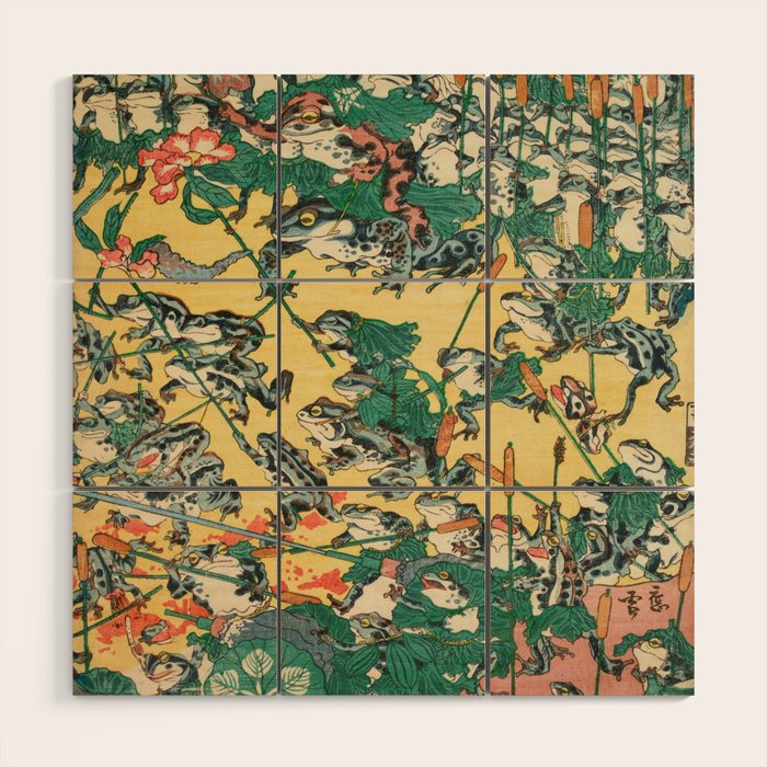 Frog Battle Japanese Print by Kawanabe Kyosai, 1864 Wood Wall Art Gallery Image 1