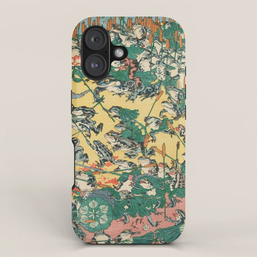 Frog Battle Japanese Print By Kawanabe Kyosai, 1864 Iphone Case Gallery Image 1