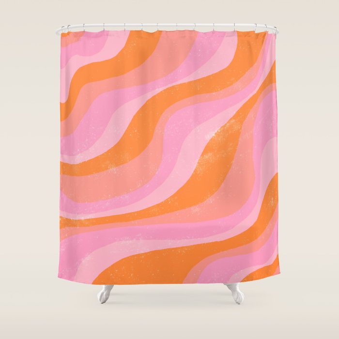 Pink 70s Retro Swirl Waves Shower Curtain Gallery Image 1
