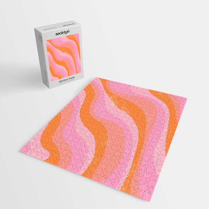 Pink 70s Retro Swirl Waves Jigsaw Puzzle Gallery Image 2
