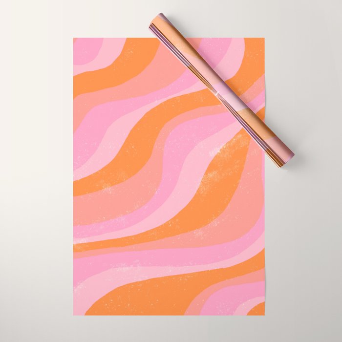 Pink 70s Retro Swirl Waves Wrapping Paper Gallery Image 1