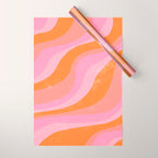 Pink 70s Retro Swirl Waves Wrapping Paper Gallery Image 1