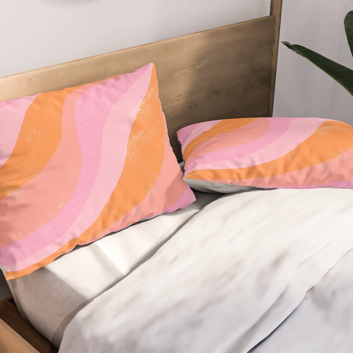 Pink 70s Retro Swirl Waves Pillow Sham Gallery Image 2