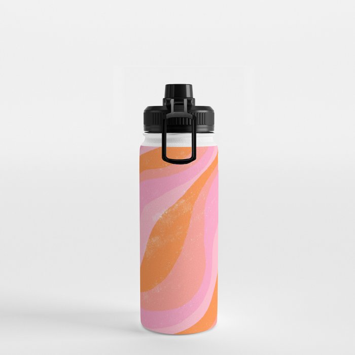 Pink 70s Retro Swirl Waves Water Bottle Gallery Image 2