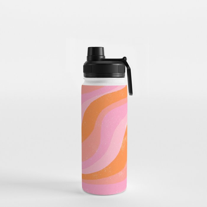 Pink 70s Retro Swirl Waves Water Bottle Gallery Image 2