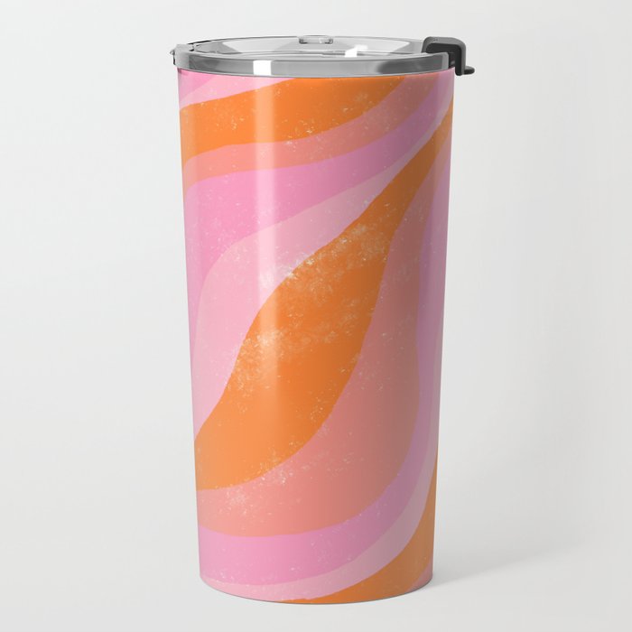Pink 70s Retro Swirl Waves Travel Mug Gallery Image 2
