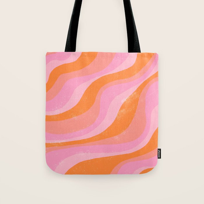 Pink 70s Retro Swirl Waves Tote Bag Gallery Image 1