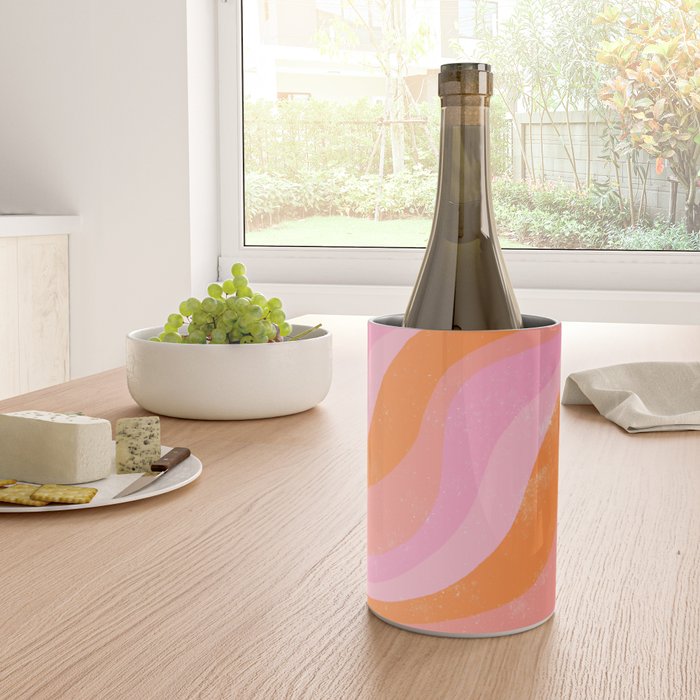 Pink 70s Retro Swirl Waves Wine Chiller Gallery Image 4