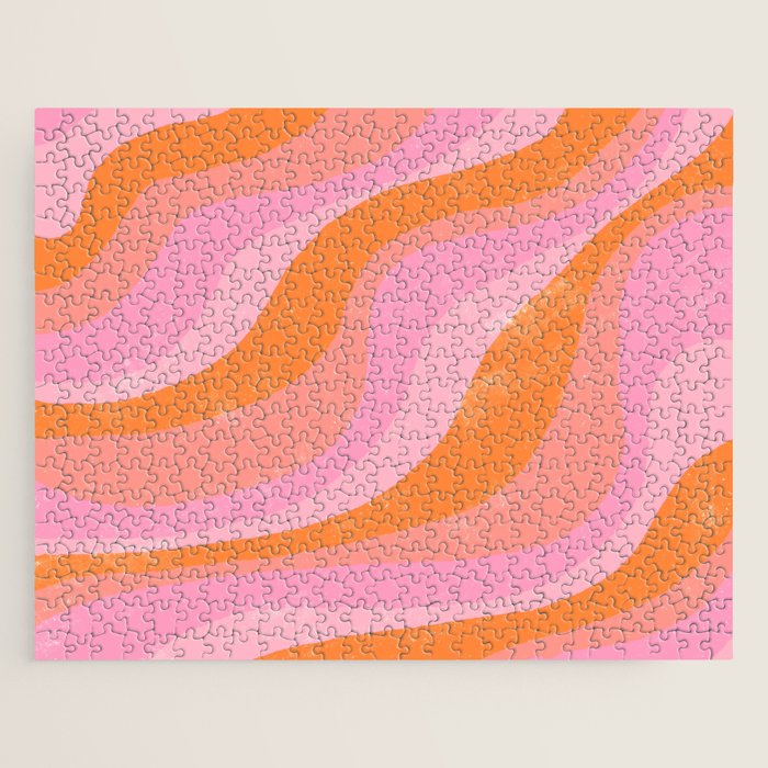 Pink 70s Retro Swirl Waves Jigsaw Puzzle Gallery Image 1