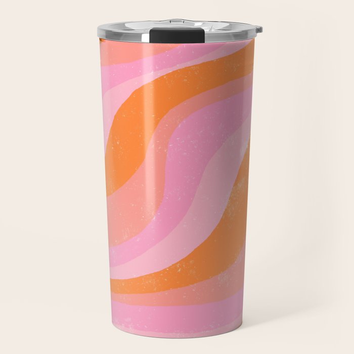 Pink 70s Retro Swirl Waves Travel Mug Gallery Image 1