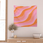 Pink 70s Retro Swirl Waves Wall Tapestry Gallery Image 2