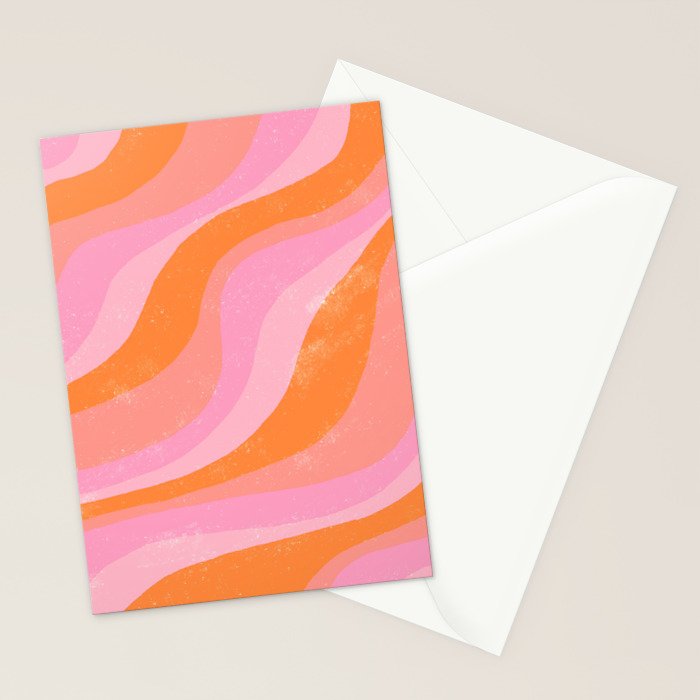 Pink 70s Retro Swirl Waves Stationery Card Gallery Image 2