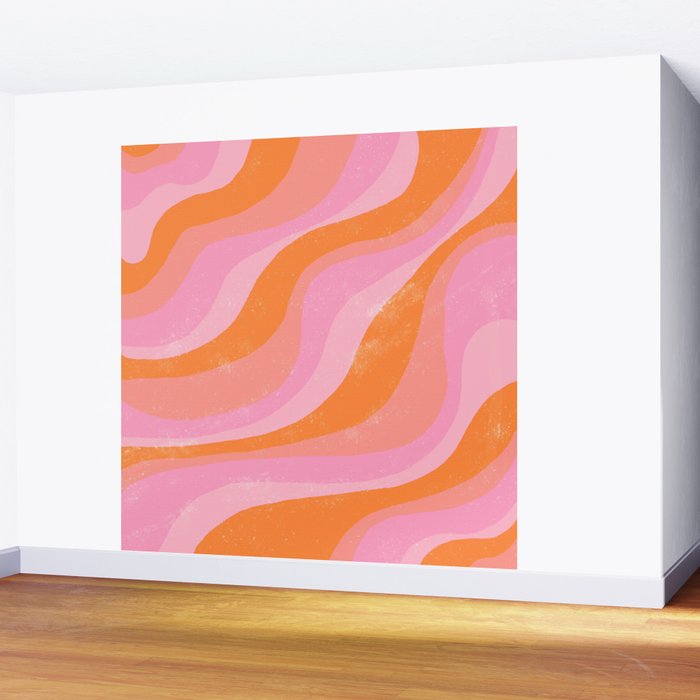 Pink 70s Retro Swirl Waves Wall Mural Gallery Image 2