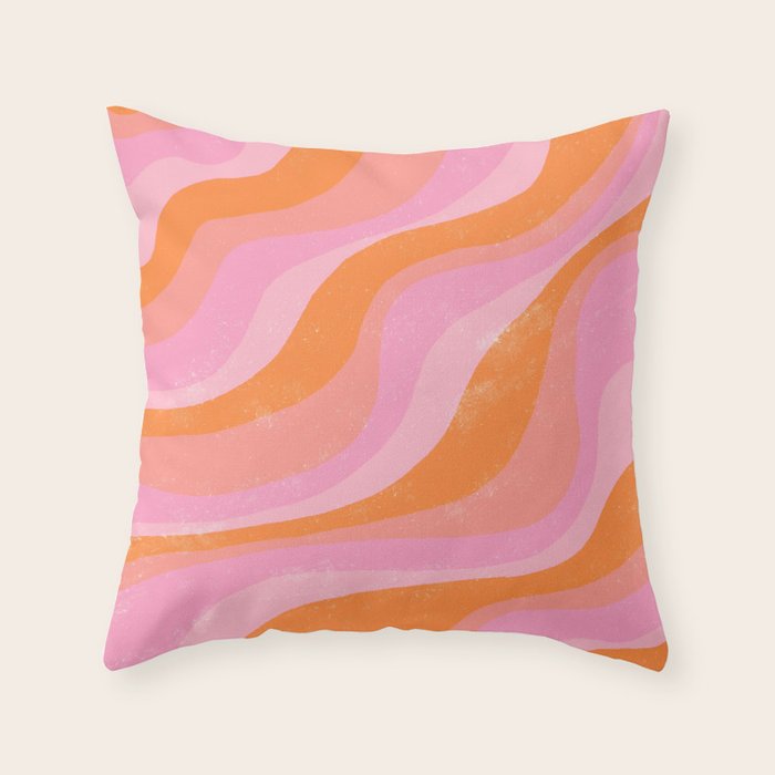 Pink 70s Retro Swirl Waves Throw Pillow Gallery Image 1