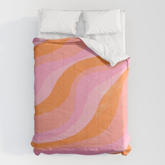 Pink 70s Retro Swirl Waves Comforter Gallery Image 6
