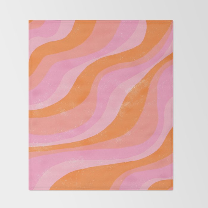 Pink 70s Retro Swirl Waves Throw Blanket Gallery Image 2