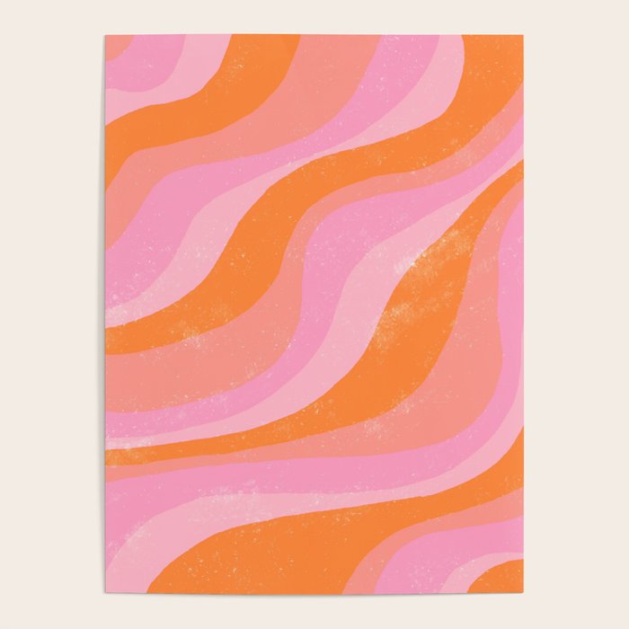 Pink 70s Retro Swirl Waves Poster Gallery Image 1