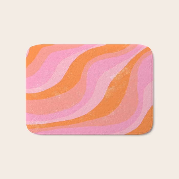 Pink 70s Retro Swirl Waves Bath Mat Gallery Image 1