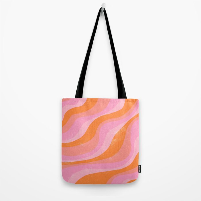 Pink 70s Retro Swirl Waves Tote Bag Gallery Image 2
