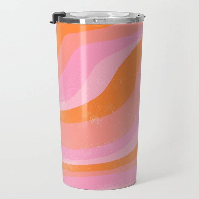 Pink 70s Retro Swirl Waves Travel Mug Gallery Image 3