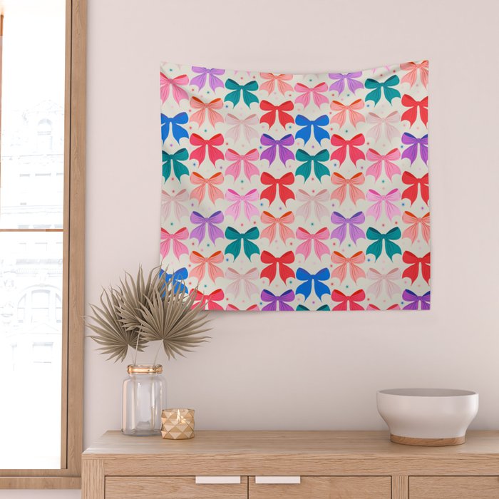 Vibrant Bow Pattern  A Playful and Colorful Design Wall Tapestry Gallery Image 2