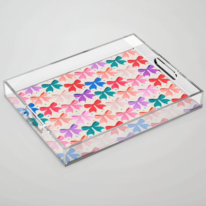 Vibrant Bow Pattern  A Playful and Colorful Design Acrylic Tray Gallery Image 1