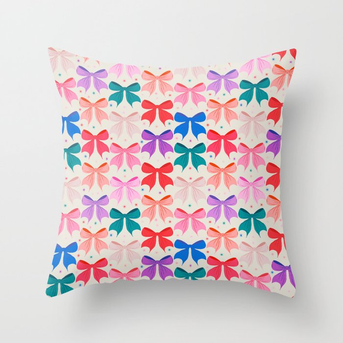 Vibrant Bow Pattern  A Playful and Colorful Design Throw Pillow Gallery Image 6