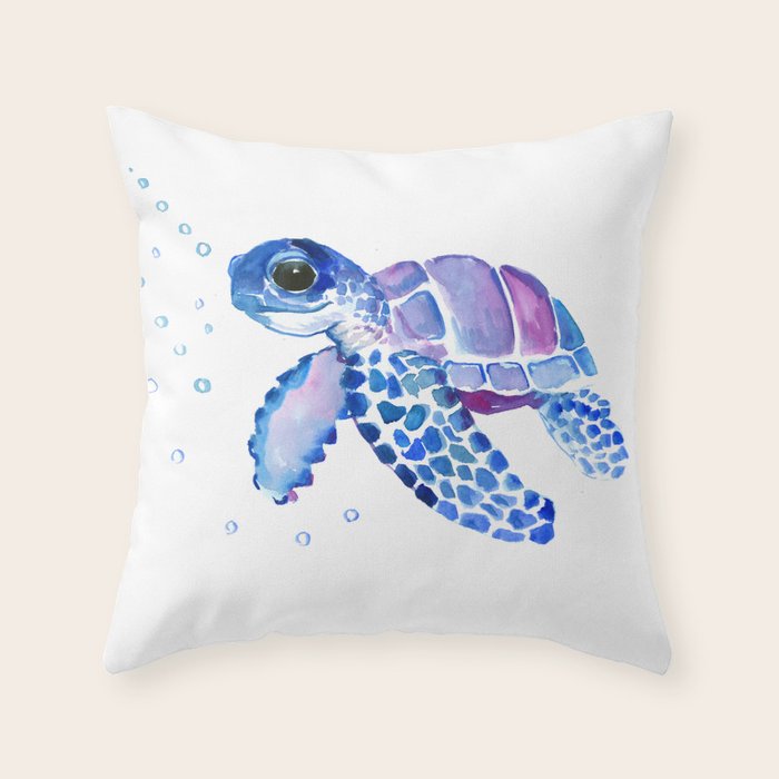 Blue Purple Sea Turtle, Turtle for nursery Throw Pillow Gallery Image 6