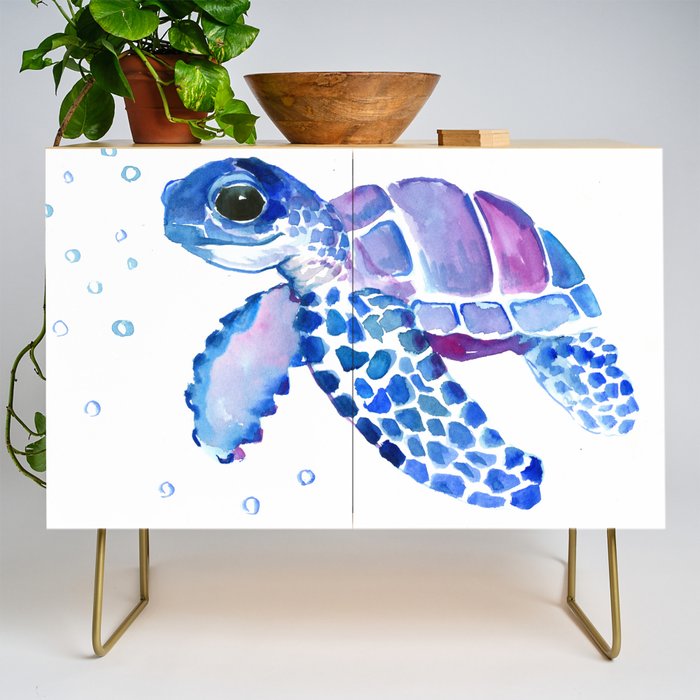Blue Purple Sea Turtle, Turtle for nursery Credenza Gallery Image 1