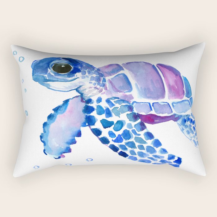 Blue Purple Sea Turtle, Turtle for nursery Rectangular Pillow Gallery Image 2