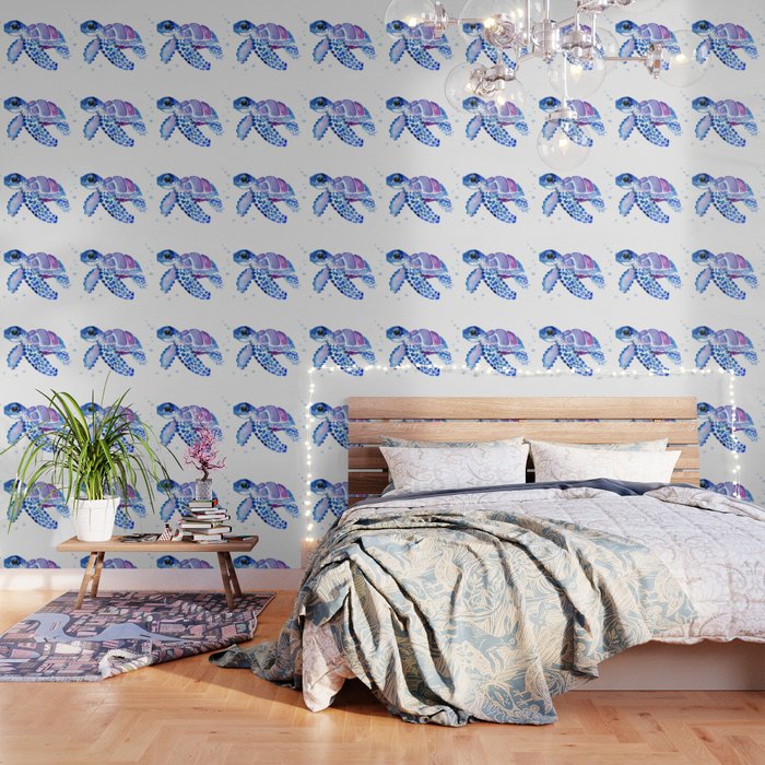 Blue Purple Sea Turtle, Turtle for nursery Wallpaper Gallery Image 3