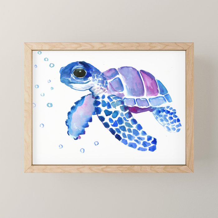 Blue Purple Sea Turtle, Turtle for nursery Mini Art Print Gallery Image 1