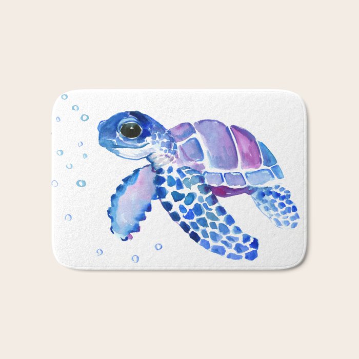 Blue Purple Sea Turtle, Turtle for nursery Bath Mat Gallery Image 1