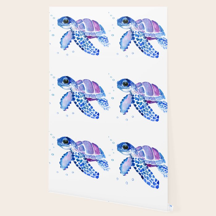 Blue Purple Sea Turtle, Turtle for nursery Wallpaper Gallery Image 2