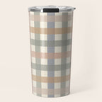 Neutral Gingham Check Pattern Travel Mug Gallery Image 1