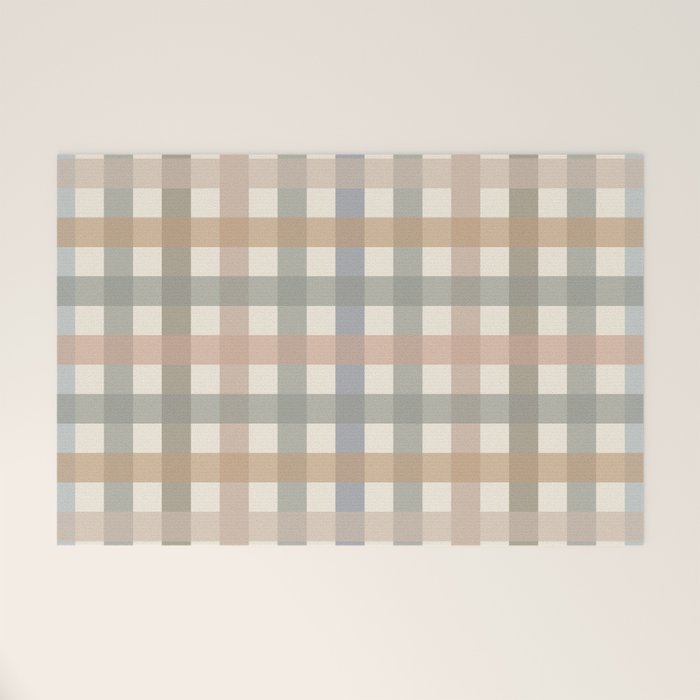 Neutral Gingham Check Pattern Welcome Mat Gallery Image 1