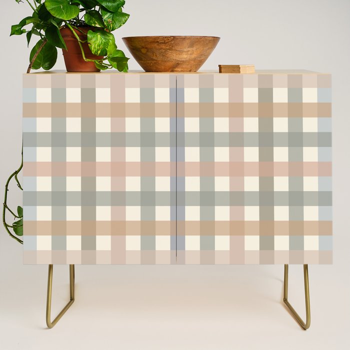 Neutral Gingham Check Pattern Credenza Gallery Image 1