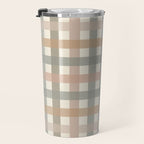 Neutral Gingham Check Pattern Travel Mug Gallery Image 3