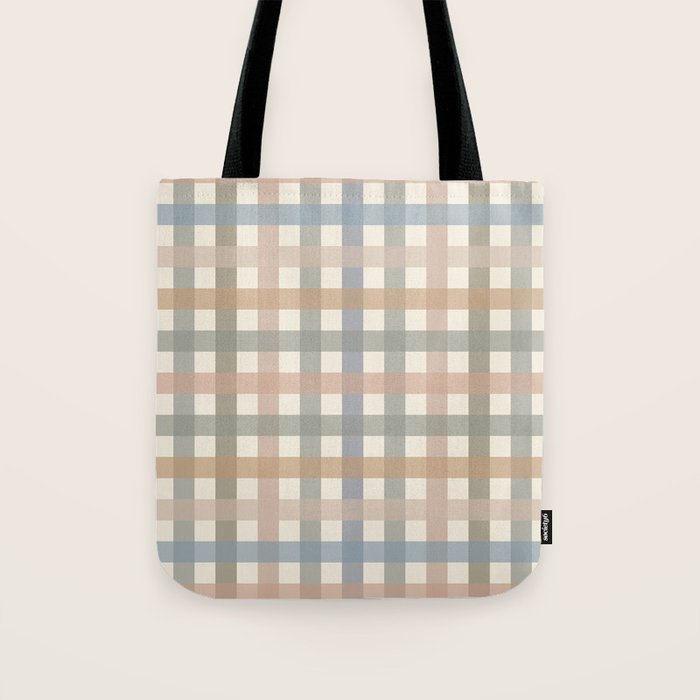 Neutral Gingham Check Pattern Tote Bag Gallery Image 1