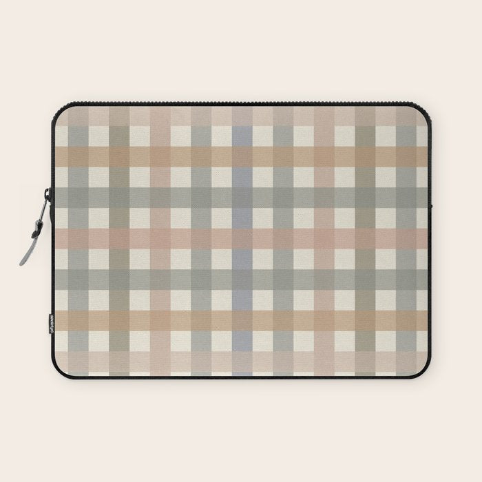 Neutral Gingham Check Pattern Laptop Sleeve Gallery Image 1